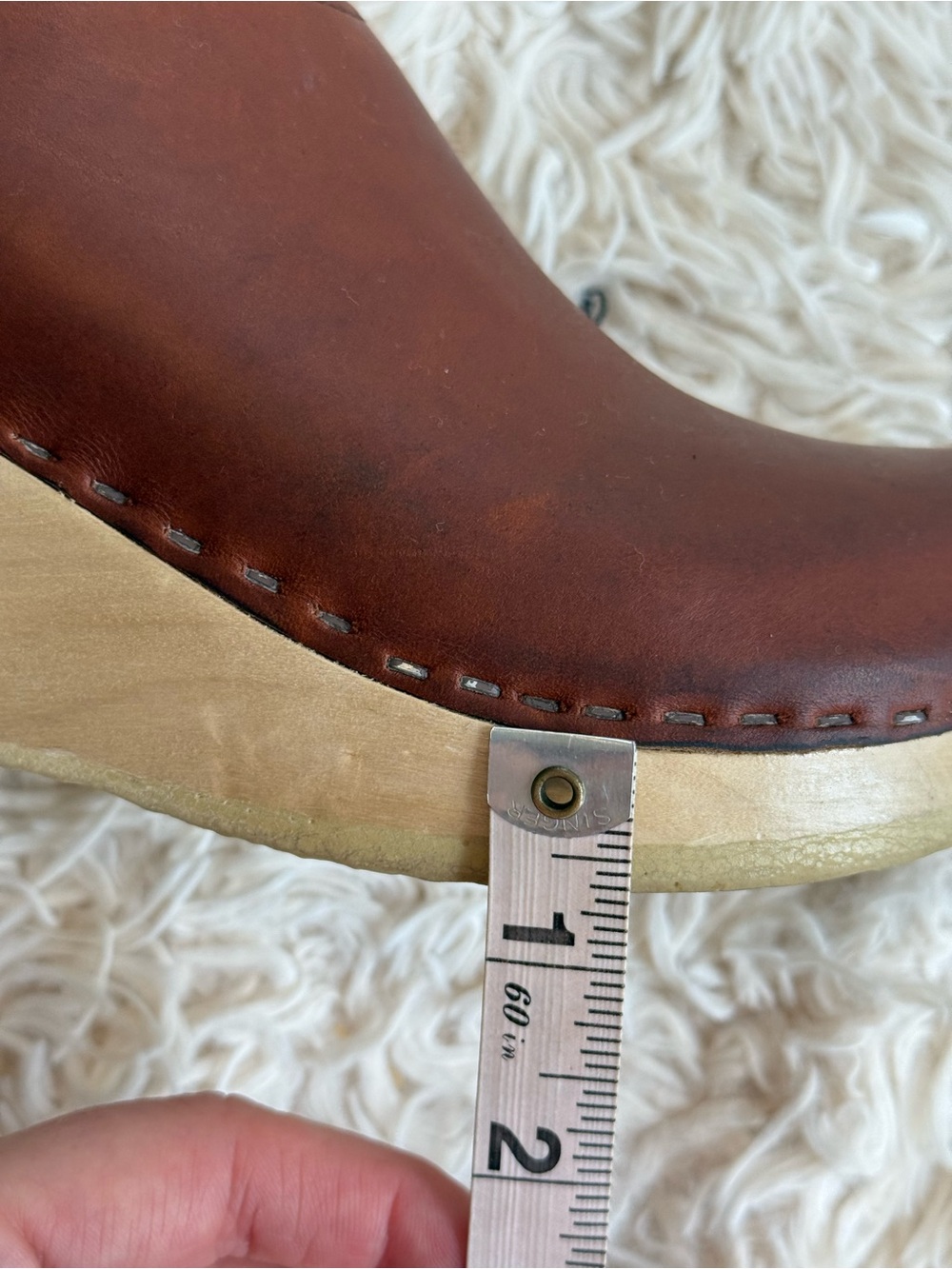No. 6 New School Wedge Clogs Bourbon Brown Leather Wood Platform Size 38 - Picture 7 of 7